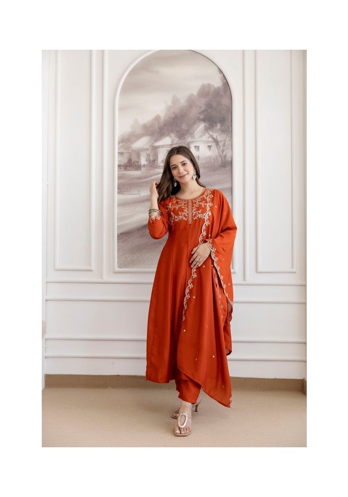 Malishka Export Embroidered Anarkali Kurta Pant Set for Women - Image 1